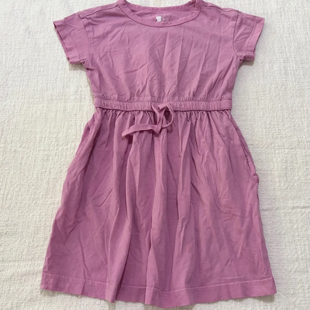 Primary Kids Bundle Purple Cotton Dress & Blue Slub Raglan Top Size 4-5